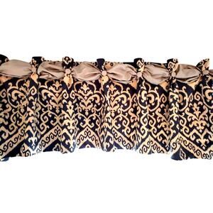 Blue Ikat Custom Made Valances Set of 2 Designer Light Gray Bow Accent 44 x 21